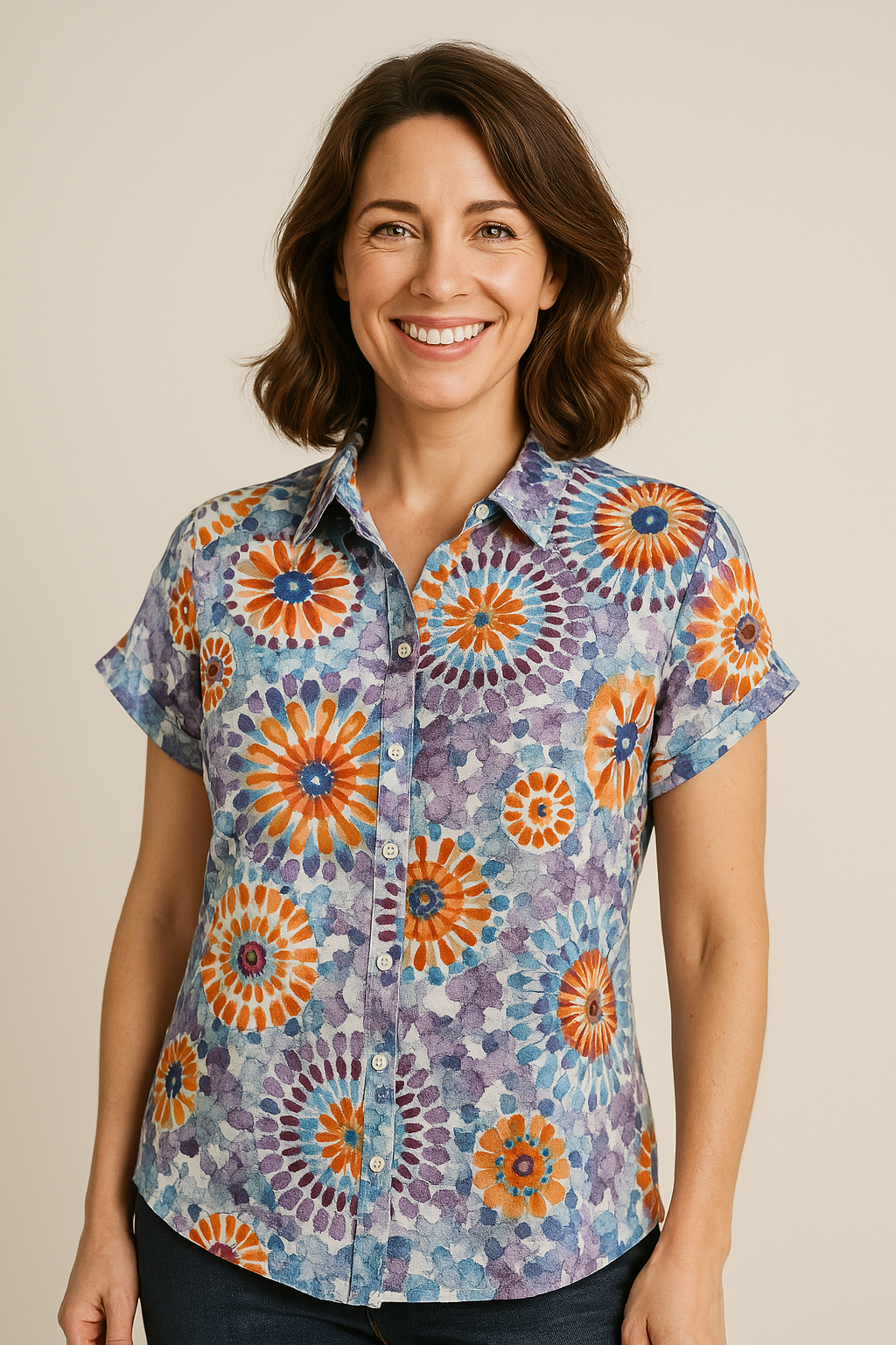 Suzzy & Emilly - Pastel Patroon Blousje met Korte Mouwen - Luchtig & Comfortabel - in 3 maten beschikbaar - Mapsy B.V