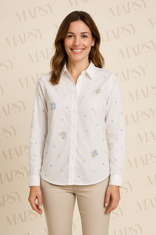 Suzzy & Milly Witte Blouse – Fijn Geborduurde Bloemetjes in Pasteltinten (S/M/L) - Mapsy B.V