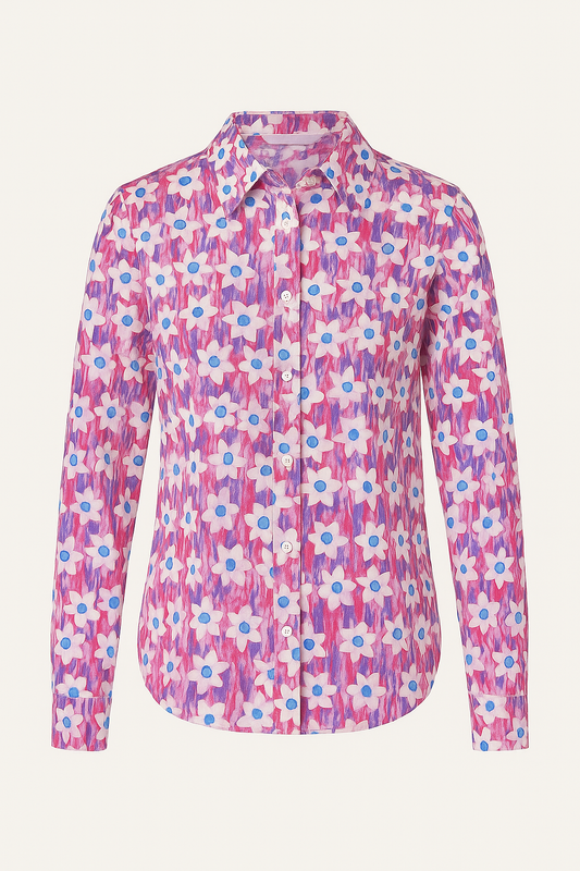 Blouse met Bloemenprint – Roze/Blauw