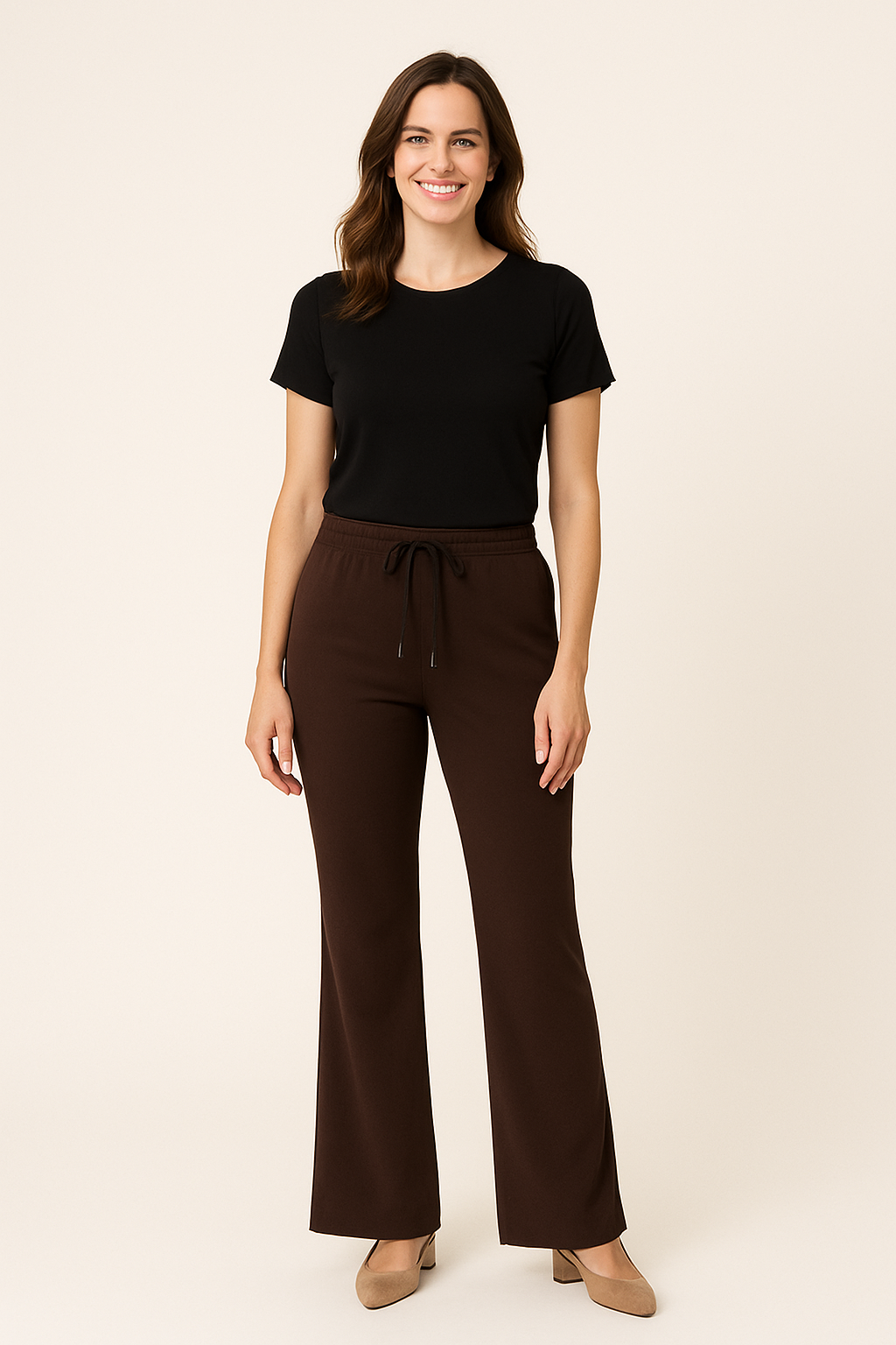 ANN GISSY Travelstof Broek Bruin – Damesbroek met Aantrekkoord & Zakken – Type 1501 – XS t/m XXL