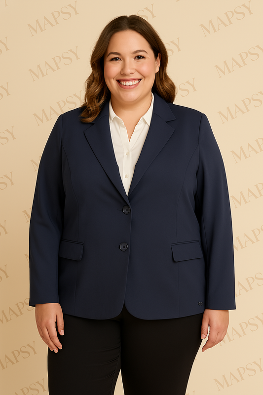 Angele Milan Plus Size Travelstof Blazer - Marineblauw - Stijlvol en Comfortabel - Soepelvallende Travelstof - Strijkvrij & Machinewasbaar - In 4 Grote Maten! - Mapsy B.V