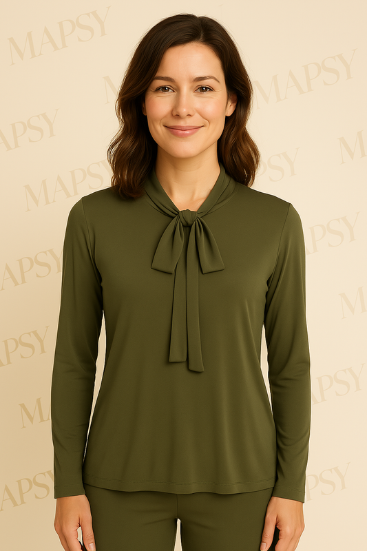 Angelle Milan – travelstof blouse – Army blouse met Koord – Ademend – Kreukvrij – Duurzame Blouse - Mapsy B.V