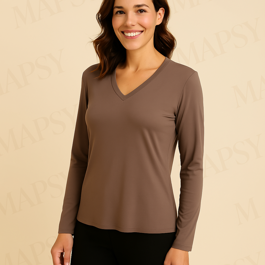 Angelle Milan β travelstof blouse β Effen Cappuchino blouse β Ademend β Kreukvrij β Duurzame Blouse - Mapsy B.V