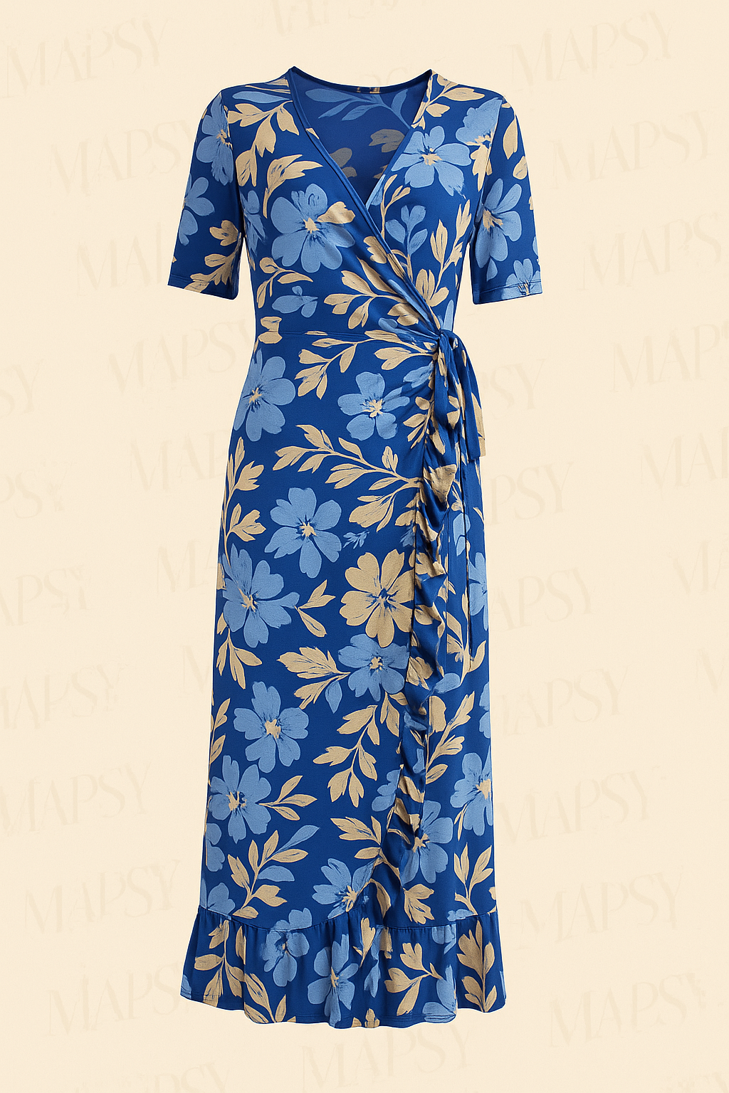 Angelle Milan β travelstof jurk voor dames β Blauw/creme Overslag Jurk β Ademend β Kreukherstellend β Duurzame jurk - Mapsy B.V