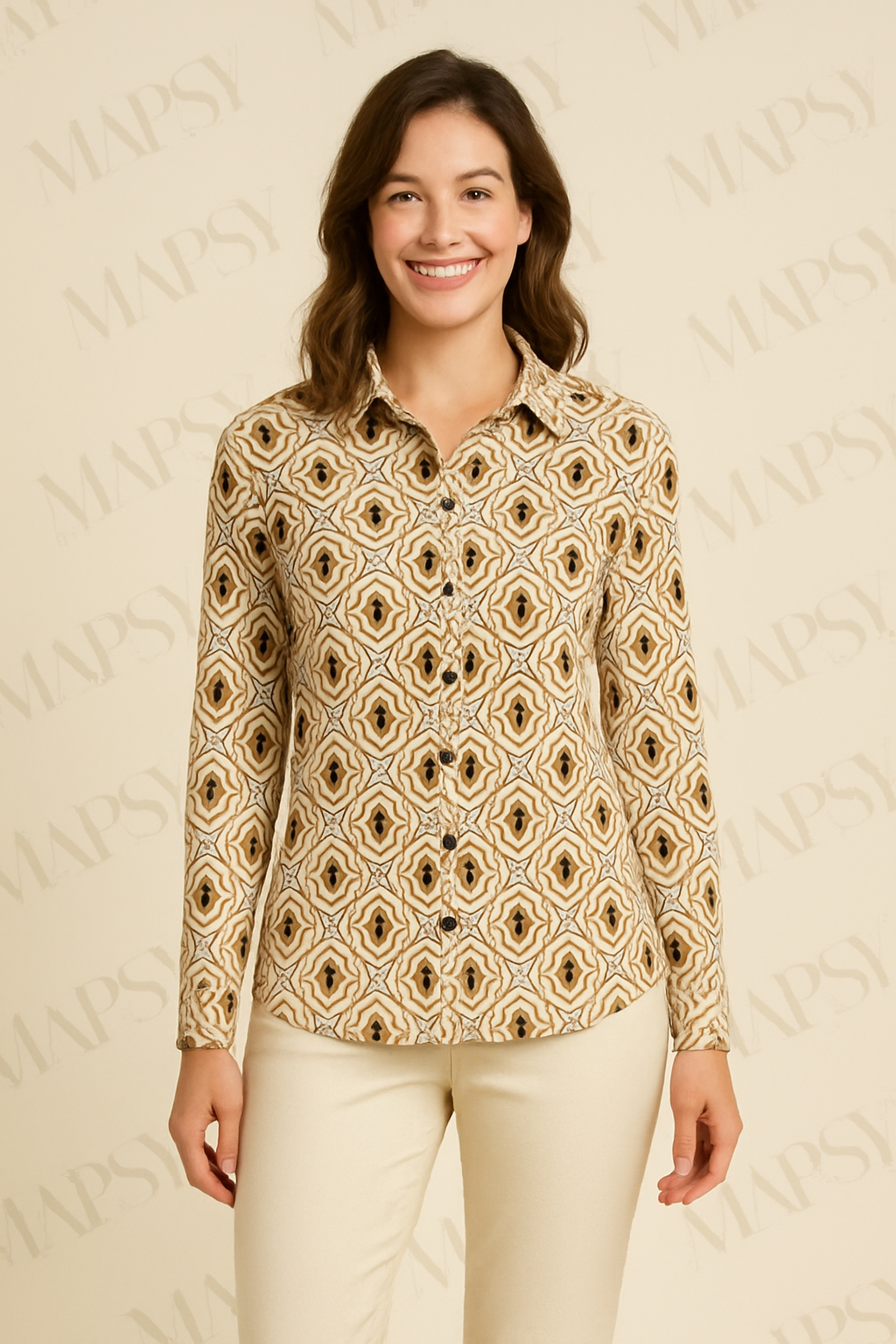 Angelle Milan - Mokka travelstof Blouse voor Dames - Travelstof - Ademend - Kreukherstellend - Duurzaam - in 5 maten! - Mapsy B.V