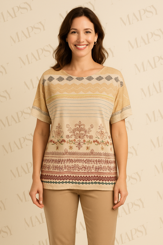 Soggo - travelstof blouse - Multiprint blouse - Ademend - Kreukvrij - in 2 maten - Mapsy B.V