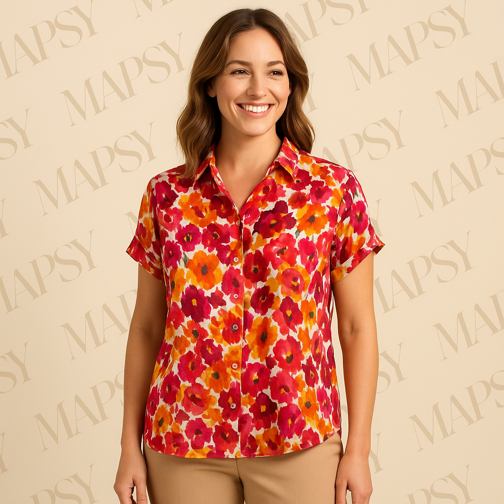 suzzy & milly Bloem Patroon Blousje met Korte Mouwen - Luchtig & Comfortabel - Moderne Stijl voor Vrouwen - Ademend Materiaal - Dynamische Uitstraling - Mapsy B.V