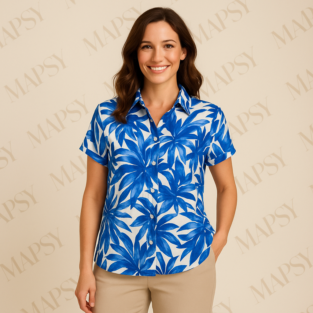 Suzzy en Milly - Blauw/Wit Blousje met Korte Mouwen - Luchtig & Comfortabel - in 3 maten beschikbaar - Mapsy B.V