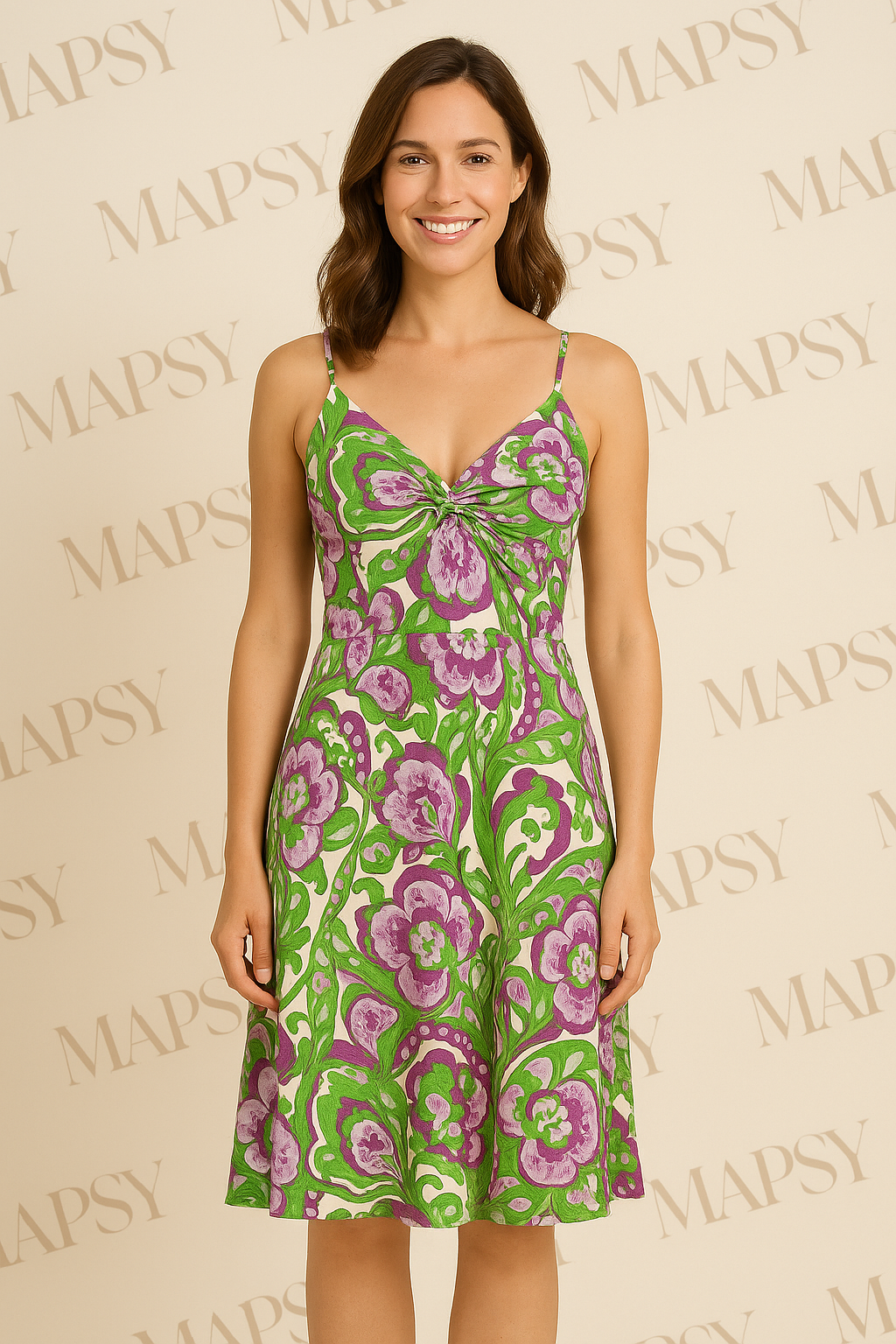 Angelle Milan – travelstof jurk – Groen/Paarse Jurk met Bandjes en Twist - Mouwloos – Ademend – Kreukherstellend – Duurzame jurk - Mapsy B.V