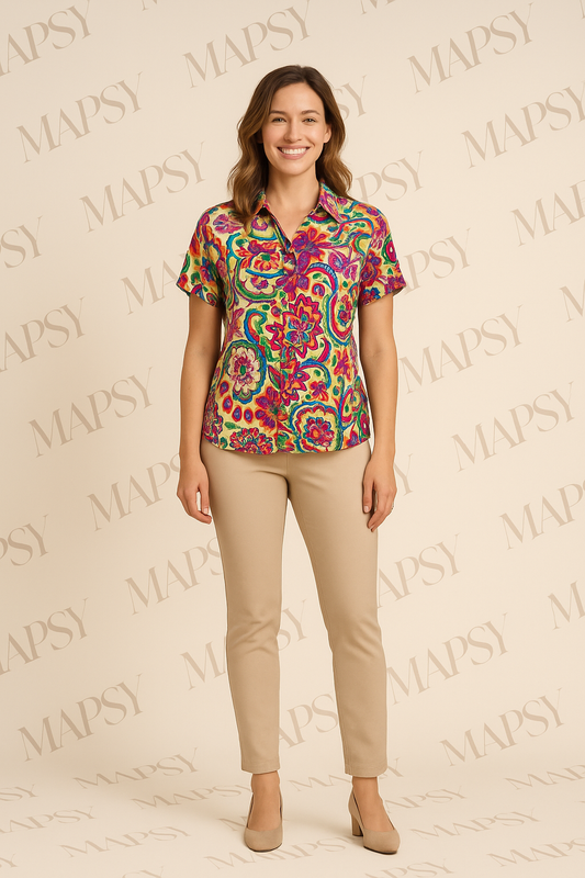 Suzzy en Milly - Multikleur Blousje met Korte Mouwen - Luchtig & Comfortabel - in 3 maten beschikbaar - Mapsy B.V