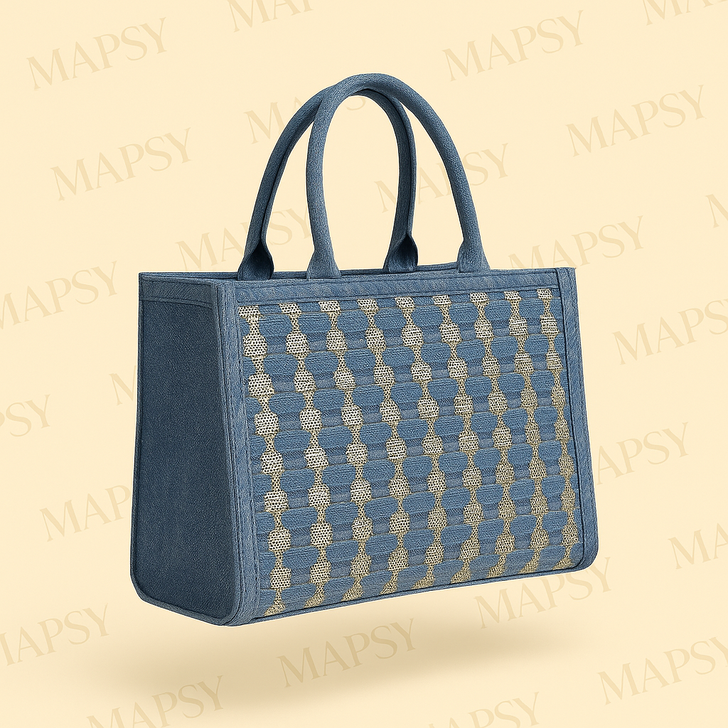 Denim Elegance Handtas – Handgemaakte Blauwe Draagtas met Borduursel | MAPSY - Mapsy B.V