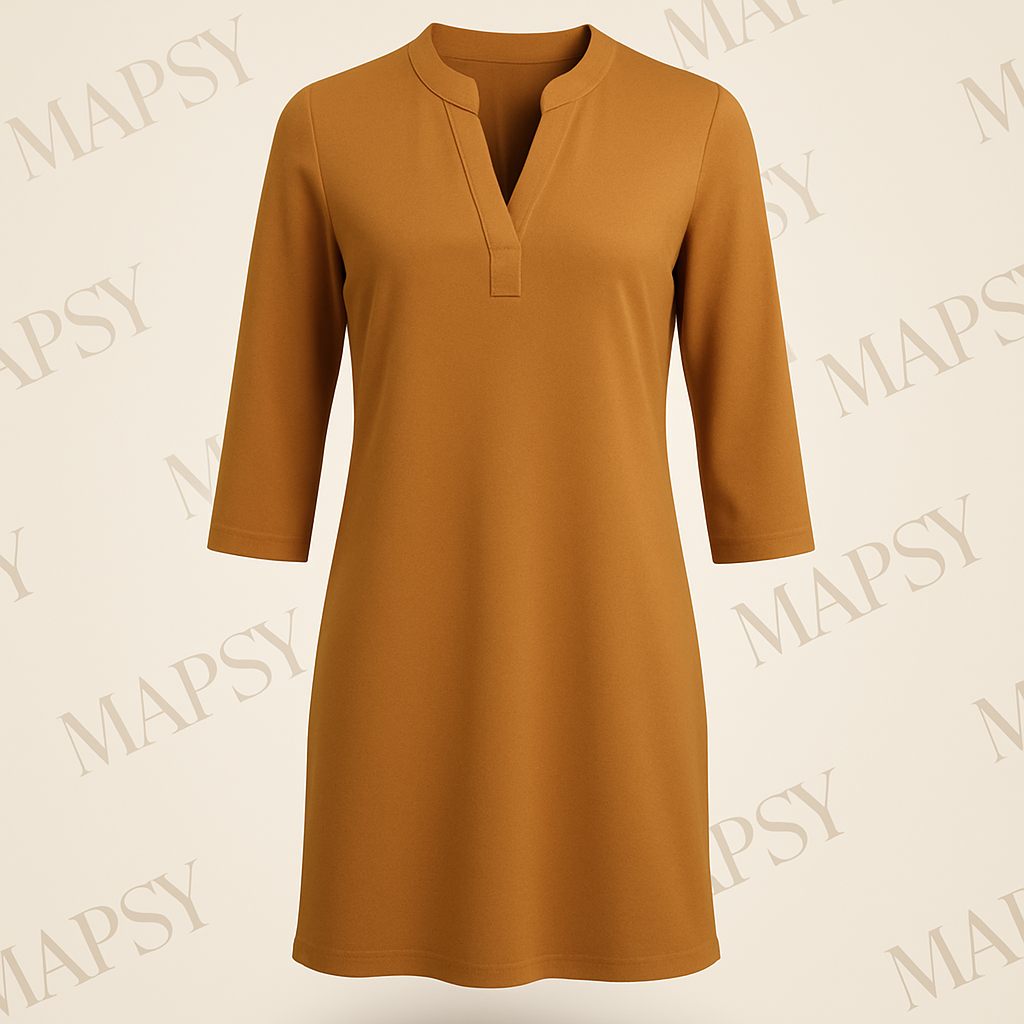 Angelle Milan – travelstof jurk – Taupe Effen Jurk – Ademend – Kreukherstellend – Duurzame jurk - Mapsy B.V