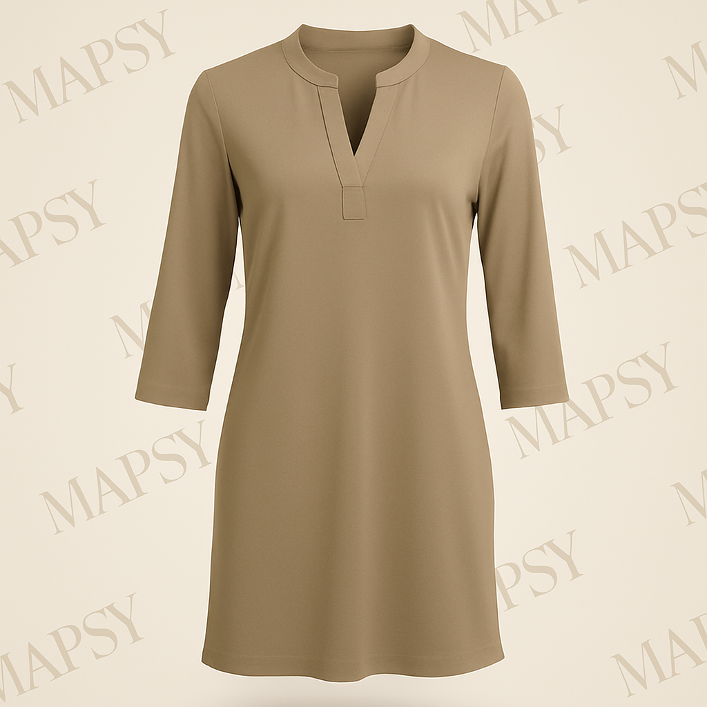 Angelle Milan – travelstof jurk – Donker Beige Effen Jurk – Ademend – Kreukherstellend – Duurzame jurk - Mapsy B.V