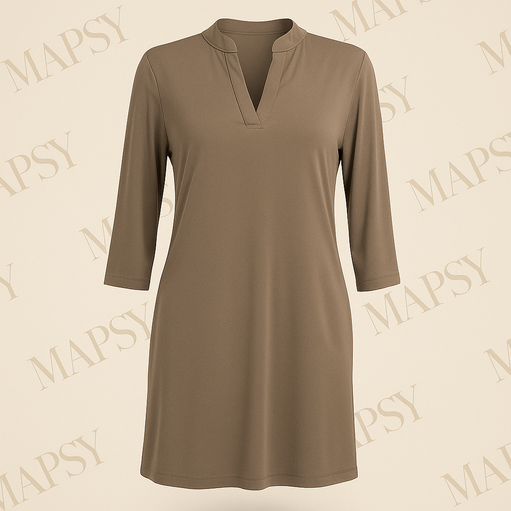 Angelle Milan – travelstof jurk voor dames – Bruine Effen Jurk – Ademend – Kreukherstellend – Duurzame jurk - Mapsy B.V