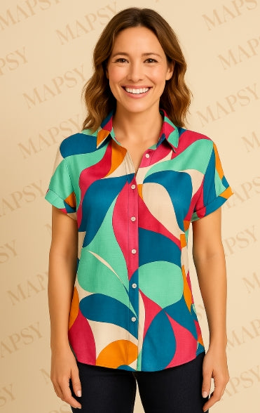 suzzy & milly Sportieve Multikleur Patroon Blousjes met Korte Mouwen - Luchtig & Comfortabel Stijlvolle Kleding voor Vrouwen - Mapsy B.V