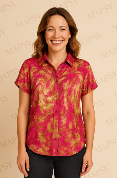 suzzy & milly - Roze/Goud Patroon Blousje met Korte Mouwen - Luchtig & Comfortabel - in 3 maten beschikbaar - Mapsy B.V