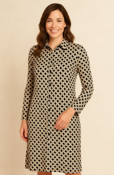 Angelle Milan – travelstof jurk voor dames –Beige/Zwart/Witte Jurk – Ademend – Kreukherstellend – Duurzame jurk - In 5 maten - Mapsy B.V