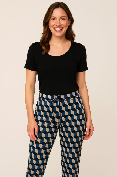 Angelle Milan - Casual travelstof broek - Blokjes met ruiten - Met taillekoord - Travelstof - In 5 maten beschikbaar - Mapsy B.V