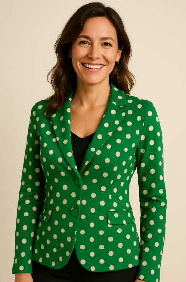 Angelle Milan - Casual travelstof blazer - Groen met witte stippen - Travelstof - In 5 maten verkrijgbaar - Mapsy B.V