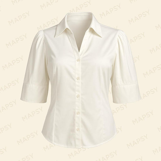 Stella Fiora Travel Blouse – Witte Blouse met Pofschouder & Splitmouw (S t/m XXL) - Mapsy B.V