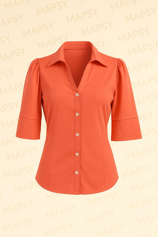 Stella Fiora Travel Blouse – Koraal Blouse met Pofschouder & Splitmouw (S t/m XXL) - Mapsy B.V