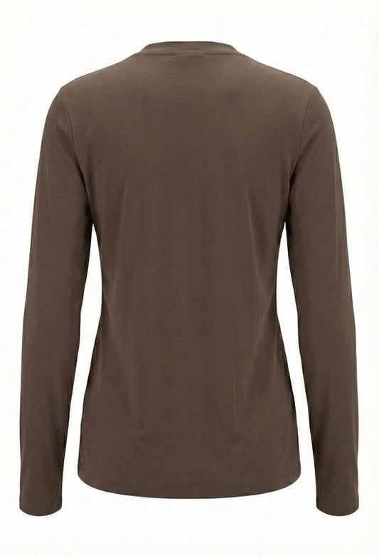 Angelle Milan – Bluse aus Reisestoff – Unifarbene Cappuchino-Bluse – Atmungsaktiv – Knitterfrei – Nachhaltige Bluse