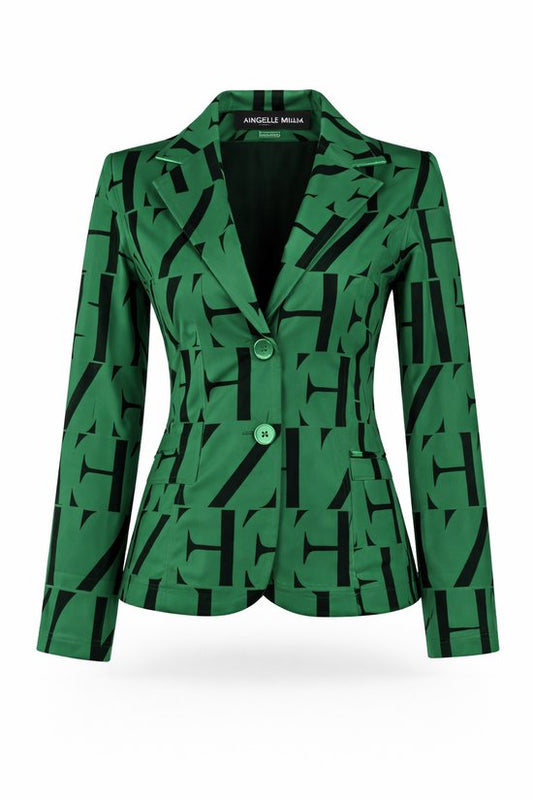 Angelle Milan - Lässiger Blazer aus Reisestoff - Grün mit schwarzen Buchstaben - Reisestoff - Erhältlich in 5 Größen