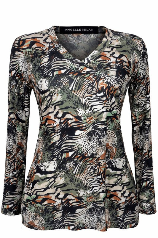 Angelle Milan – Bluse aus Reisestoff – Mintschwarz/Weiß – Atmungsaktiv – Knitterfrei – Nachhaltige Bluse