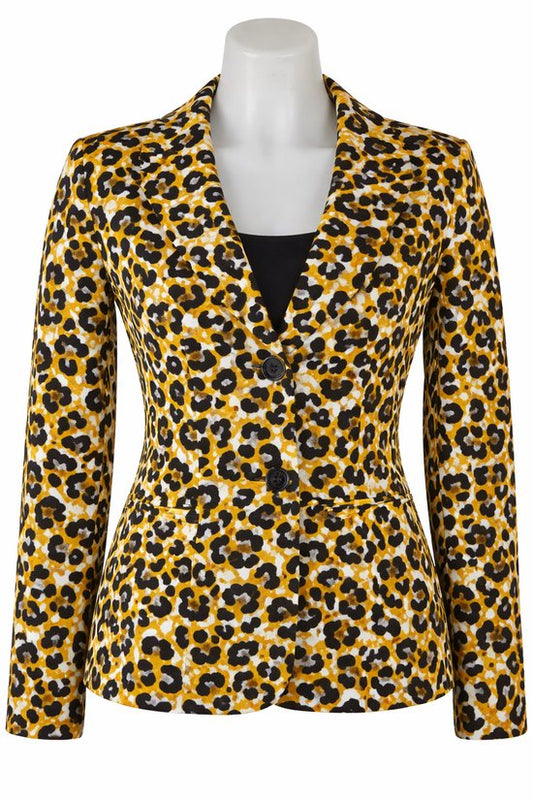 Angelle Milan – Gelb-schwarzer Blazer aus Reisestoff mit Blumenmuster für Damen – Reisestoff – Komfort – Bügelfrei – Nachhaltig – In 5 Größen!