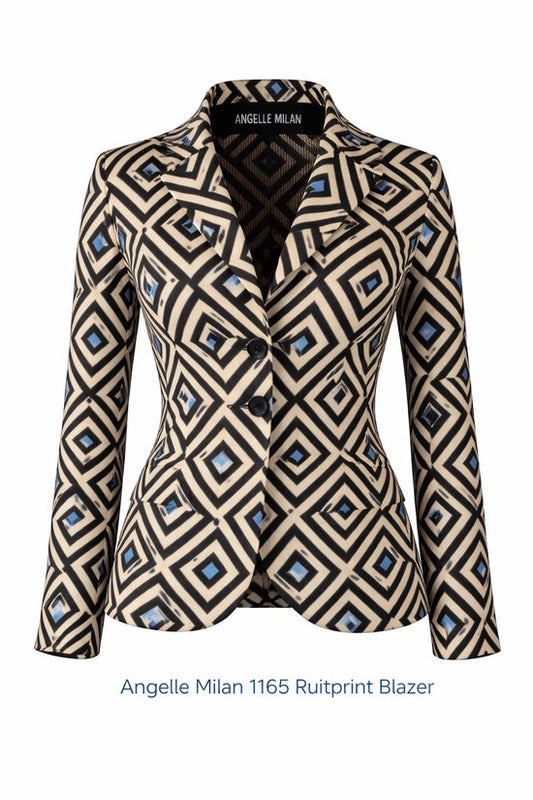 Angelle Milan - Lässiger Blazer aus Reisestoff - Beige mit Karos - Reisestoff - Erhältlich in 5 Größen