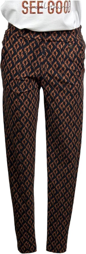 Nous - Lässige Hose aus Reisestoff - Brauner Aufdruck - Taillenkordel - Reisestoff