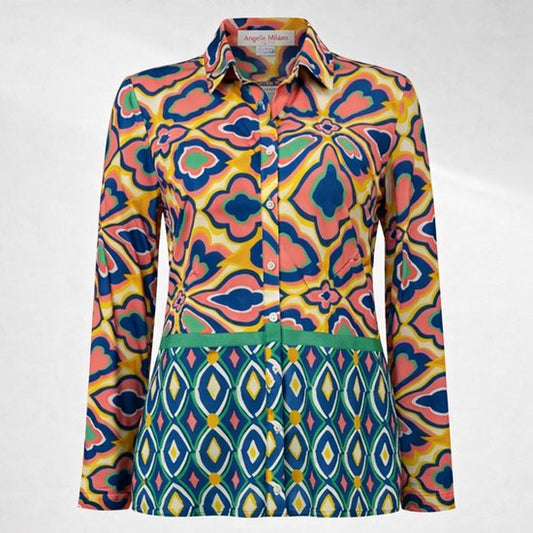 Angelle Milan – Mehrfarbige Bluse aus Reisestoff für Damen – Reisestoff – Komfort – Bügelfrei – Nachhaltig – In 5 Größen!