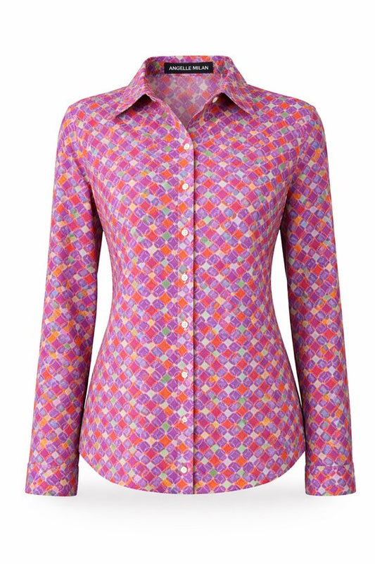 Angelle Milan – Lila/Rosa Bluse aus Reisestoff für Damen – Reisestoff – Komfort – Bügelfrei – Nachhaltig – In 5 Größen!