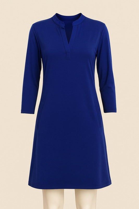 Angelle Milan – Reisestoffkleid für Damen – Blau/Rosa Kleid – Atmungsaktiv – Knitterfrei – Nachhaltiges Kleid – In 5 Größen