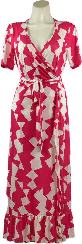 Angelle Milan - Langes Reisestoffkleid Rosa mit weißen Zacken - Reisestoff - Reichhaltig - Nachhaltig In 5 Größen