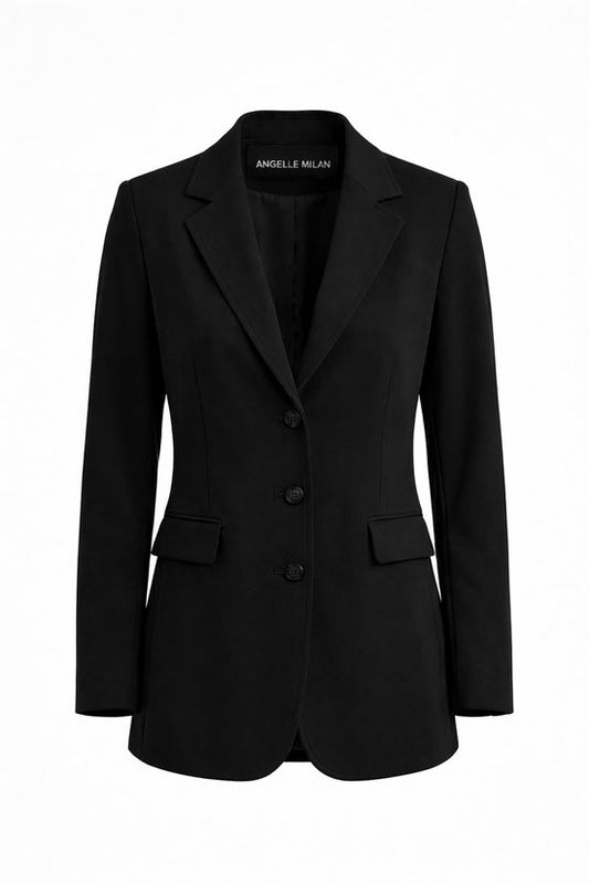 Angelle Milan – Damen-Blazer aus Reisestoff – Schwarze 3-Knopf-Jacke – Atmungsaktiv – Knitterfrei – Nachhaltig
