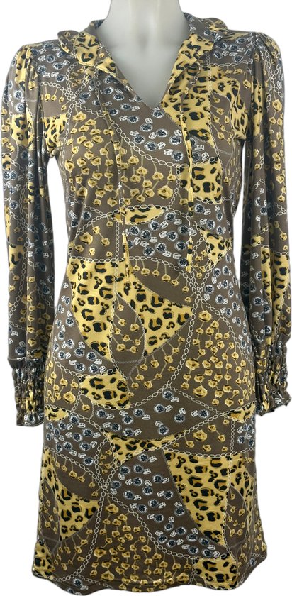 Damenkleid mit auffälligem Print - Mix aus Leoparden- und Kettenmotiv - In 5 Größen - Lange Ärmel