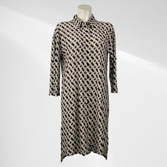 Angelle Milan – Reisestoffkleid für Damen – Beige/Schwarz/Weißes Kleid – Atmungsaktiv – Knitterfrei – Nachhaltiges Kleid – In 5 Größen