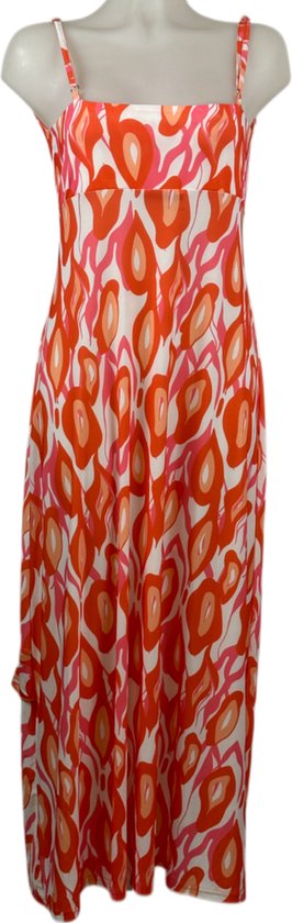 Angelle Milan – Reisestoffkleid – Rosa/Orange/Rot Langes Kleid mit Trägern – Atmungsaktiv – Knitterfrei – Nachhaltiges Kleid