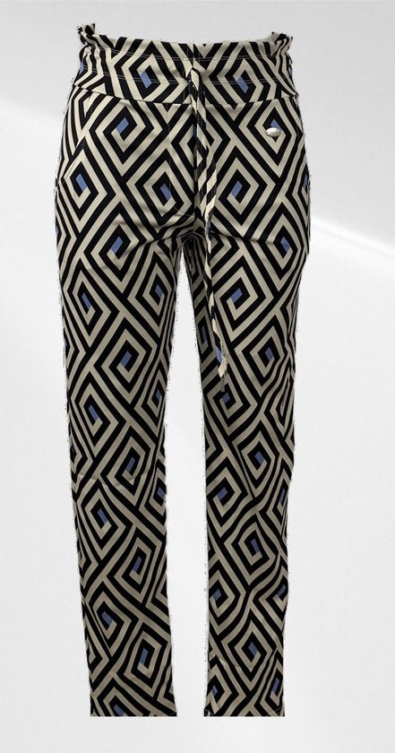 Angelle Milan - Lässige Hose aus Reisestoff - Beige mit Karos - Mit Taillenkordel - Reisestoff - Erhältlich in 5 Größen
