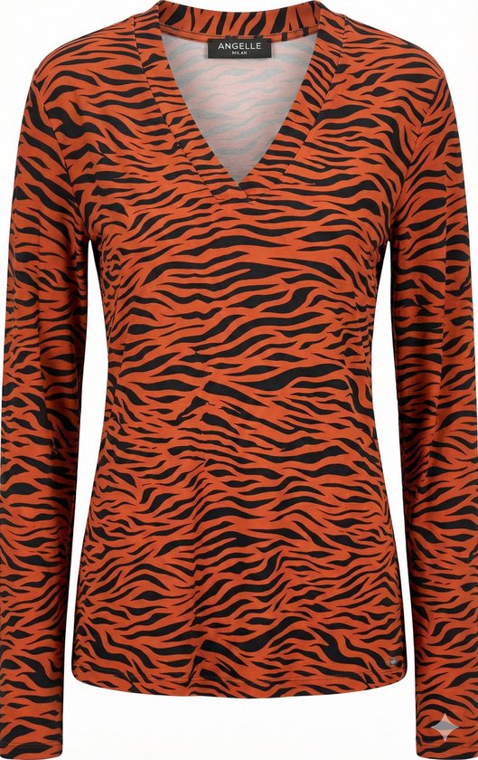 Angelle Milan – Bluse aus Reisestoff – Rot-Schwarze Tigerbluse – Atmungsaktiv – Knitterfrei – Nachhaltiges Kleid