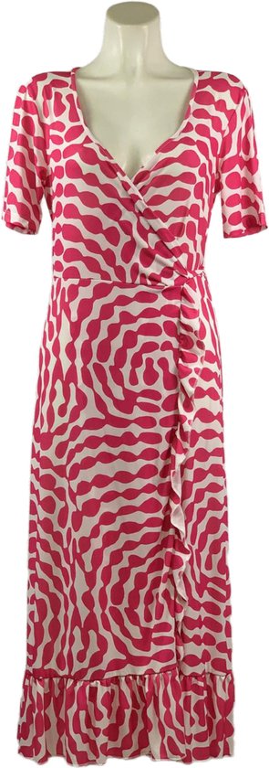 Angelle Milan - Langes Reisestoffkleid Rosa mit weißem Muster - Reisestoff - Reichhaltig - Nachhaltig In 5 Größen