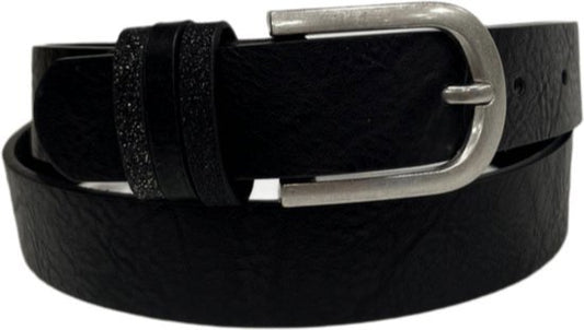 Exklusiver Ledergürtel – Schwarz mit Glitzerdetail und silberner Schnalle – 1 Stück