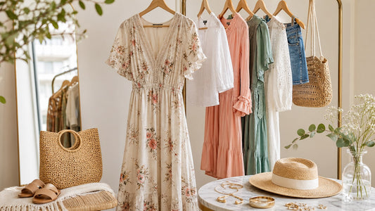 Zomerse Mapsy outfit met luchtige jurk, tas, hoed en sieraden