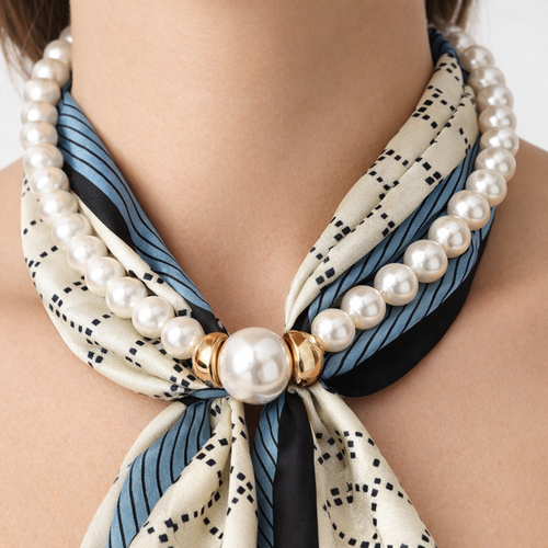 HS Parelsjaal + Ketting - Incl. Magneet Parel Ketting! - 9 kleuren - parel detail - DETAIL