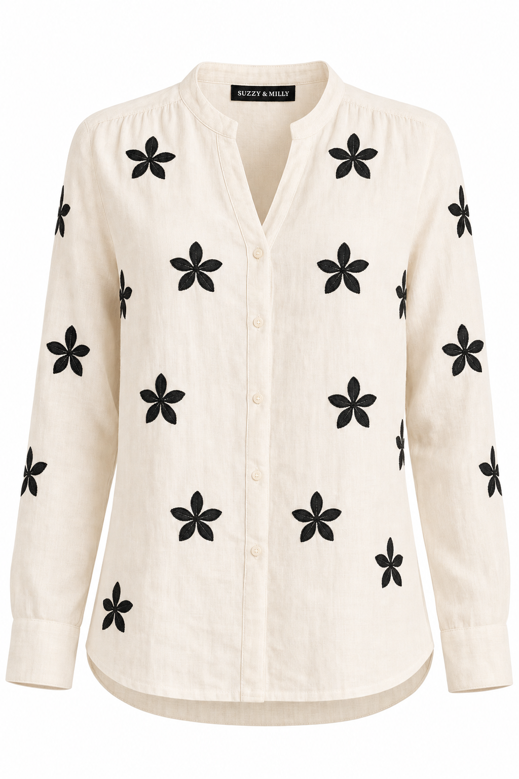 Crèmekleurige Blouse Zwart - Vooraanzicht productfoto