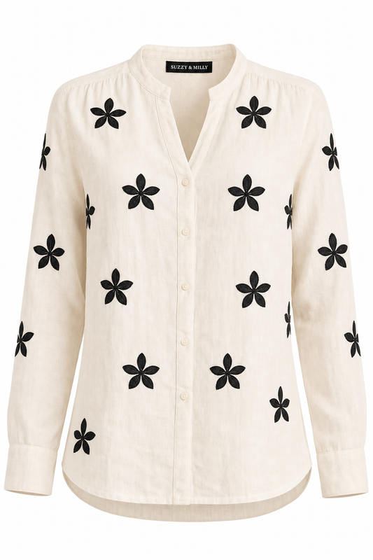 Crèmekleurige Blouse Zwart - Vooraanzicht productfoto