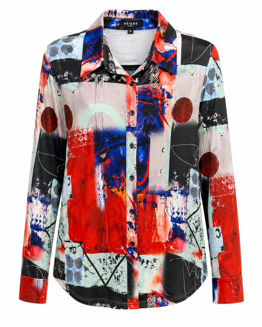 Vegas blouse abstracte print - Vooraanzicht ghost mannequin