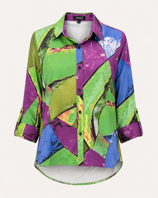 Vegas blouse abstracte print - Vooraanzicht ghost mannequin