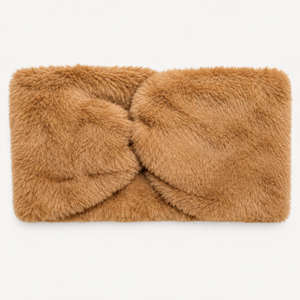 Brede Faux Fur Hoofdband met Twist-knoop in Camel